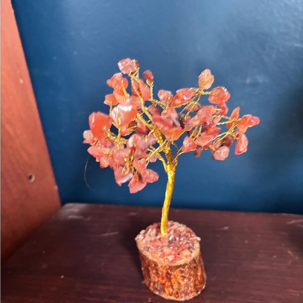 Decorative Gemstone Tree with Orange Leaves